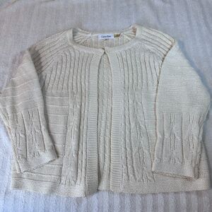 Calvin Klein Women’s Open Front Cable Knit Cardigan Sweater Cream M